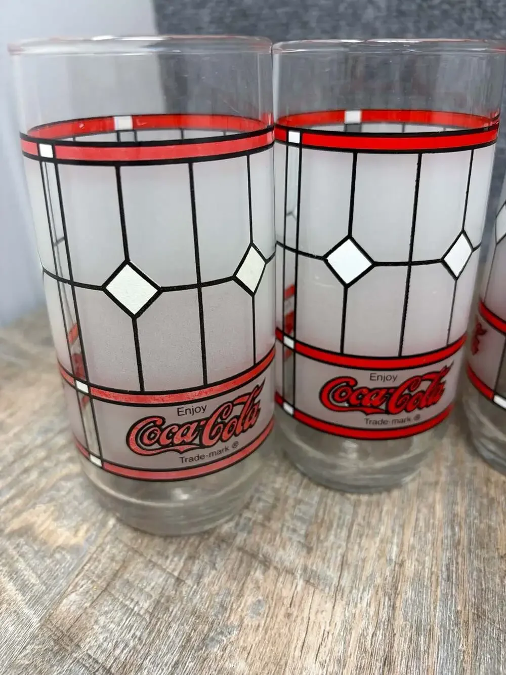 Vintage Coca-Cola Frosted Stained Glass Tiffany Style Drinking Glasses Set of 7